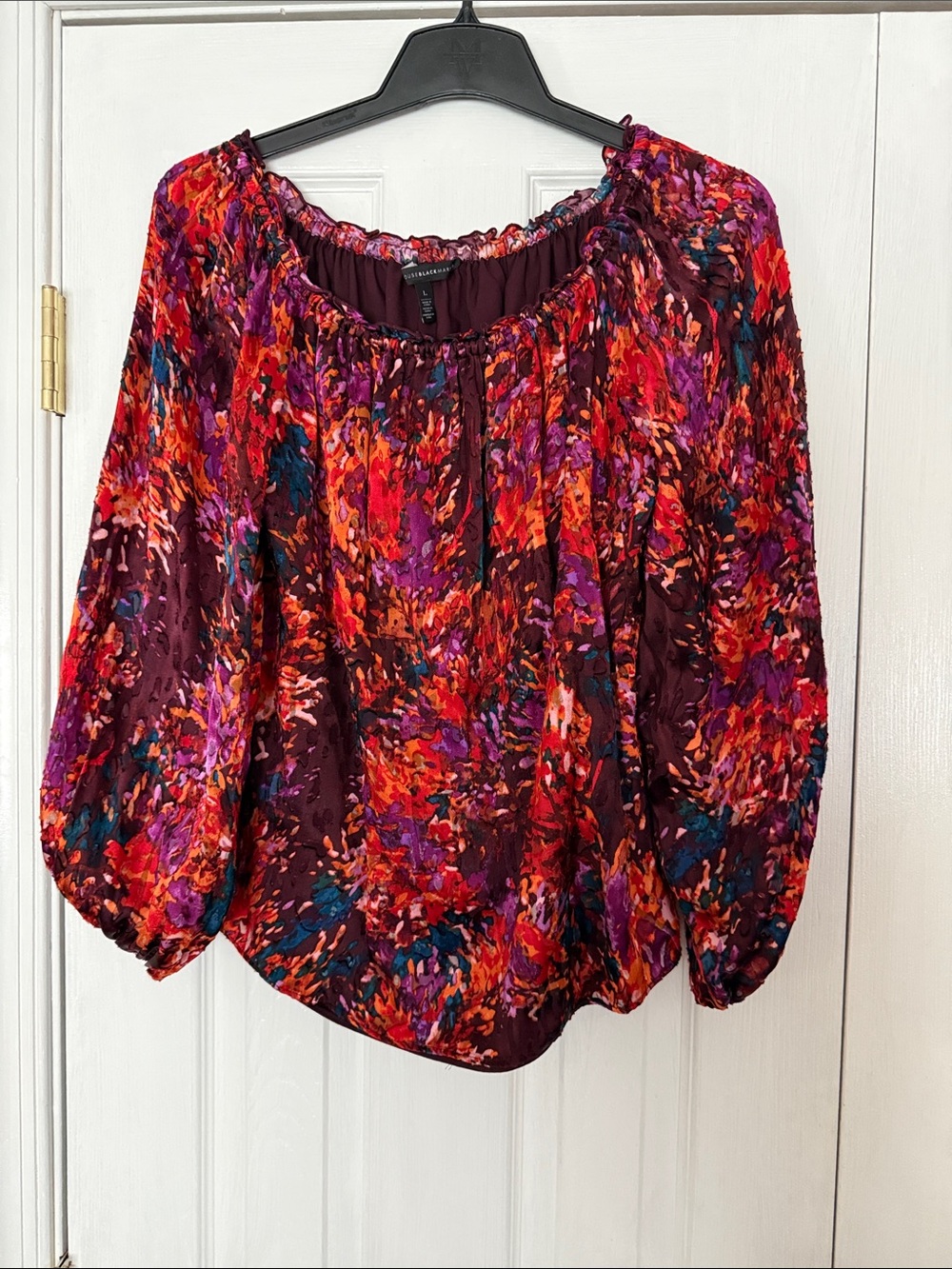 White House Black Market Floral Peasant Blouse - Burgundy/Multi